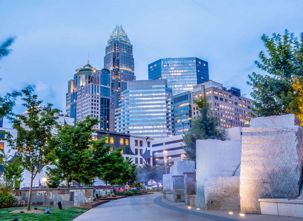 Belmont, NC - Charlotte North Carolina City Skyline in Downtown